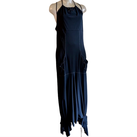 MC PLANET Black Asymmetrical Hem Halter  Maxi dress Size 12 - Picture 2 of 16